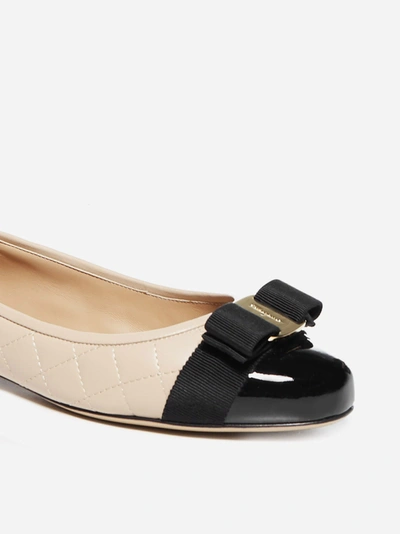 Shop Ferragamo Varina Quilted Leather And Patent Leather Ballet Flats