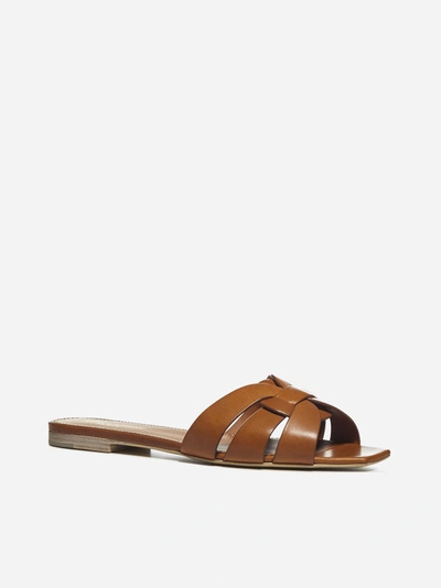 Shop Saint Laurent Sandali Flat Tribute In Pelle In Amber