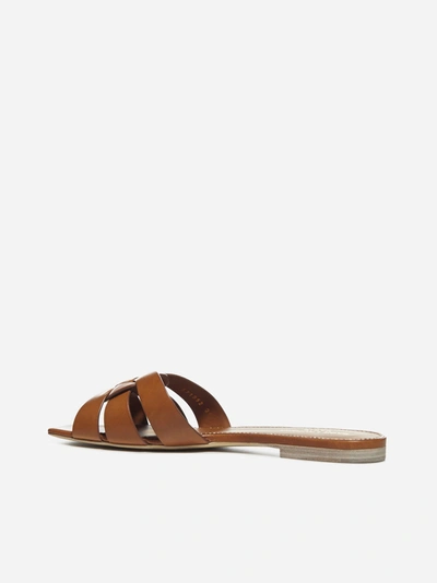 Shop Saint Laurent Sandali Flat Tribute In Pelle In Amber