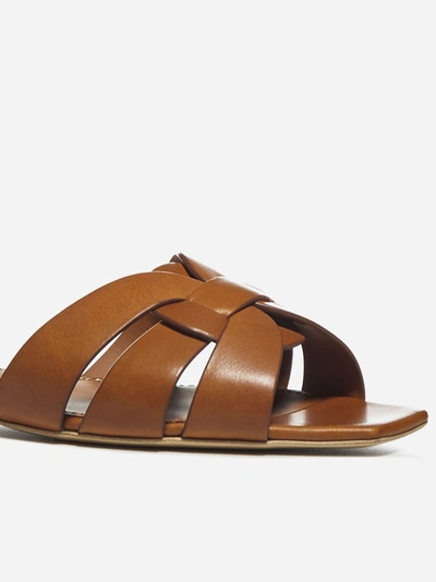 Shop Saint Laurent Sandali Flat Tribute In Pelle In Amber