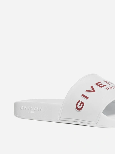 Shop Givenchy Logo Rubber Slides In White - Red