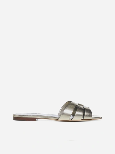 Shop Saint Laurent Tribute Leather Flat Mules