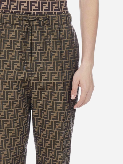 Shop Fendi Pantaloni In Misto Cotone Con Logo Ff