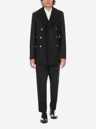 Shop Givenchy Virgin Wool Double-breasted Pea Coat In Black