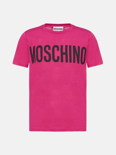 Shop Moschino Logo Cotton T-shirt In Fuchsia