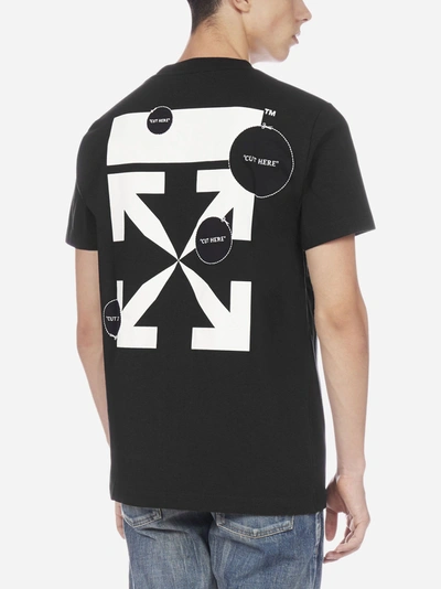 Shop Off-white Cut Here Cotton T-shirt In Black - White