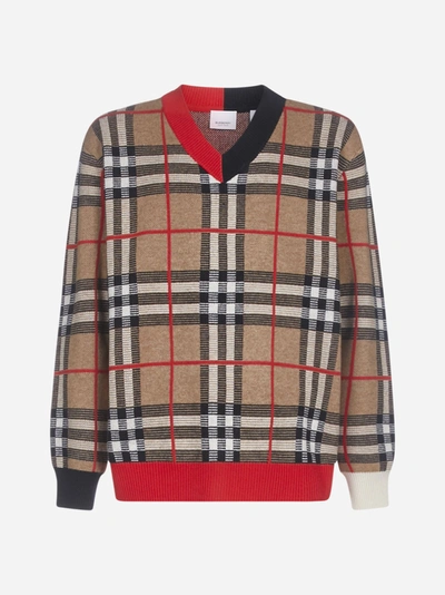 Shop Burberry Vintage Check Motif Merino Sweater