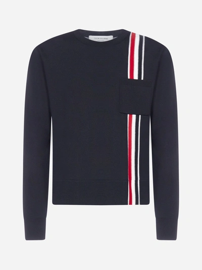 Shop Thom Browne Tricolor-motif Merino Wool Sweater