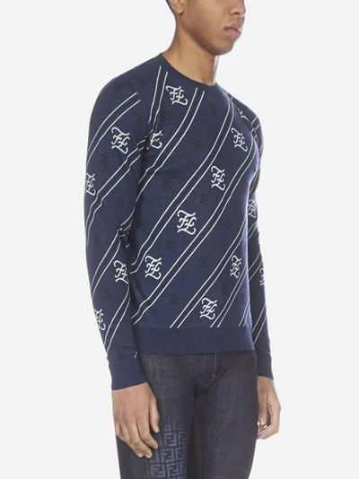 Shop Fendi Karligraphy Logo Striped Wool Sweater