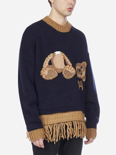 Shop Palm Angels Bear Fringed Wool-blend Sweater