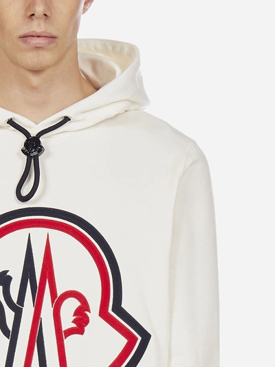 Shop Moncler Logo Cotton Hoodie In White