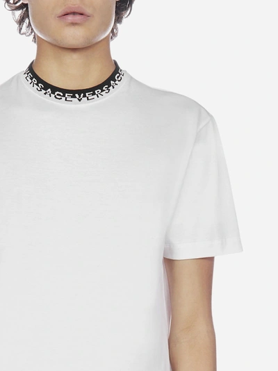 Shop Versace Logo-collar Cotton T-shirt