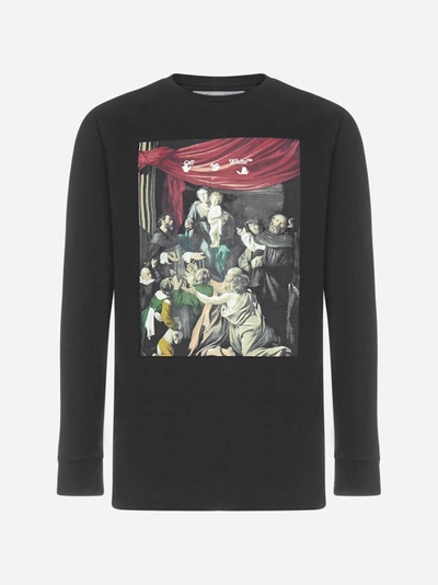Shop Off-white T-shirt A Maniche Lunghe Caravaggio Painting In Cotone