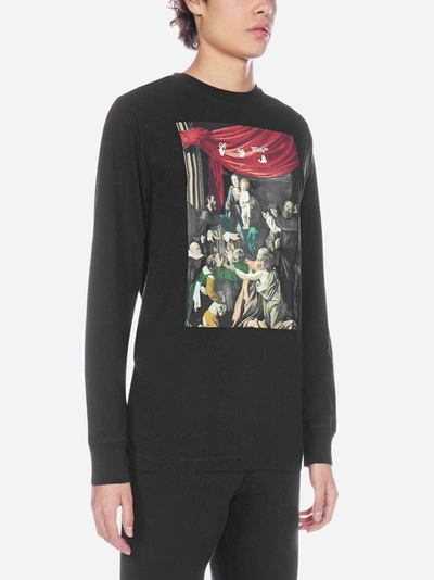 Shop Off-white T-shirt A Maniche Lunghe Caravaggio Painting In Cotone