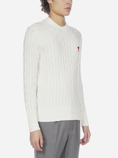 Shop Ami Alexandre Mattiussi Logo Cable-knit Cotton And Wool Sweater