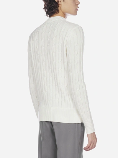 Shop Ami Alexandre Mattiussi Logo Cable-knit Cotton And Wool Sweater