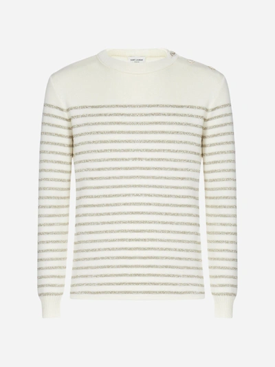 Shop Saint Laurent Striped Cotton And Wool Sweater