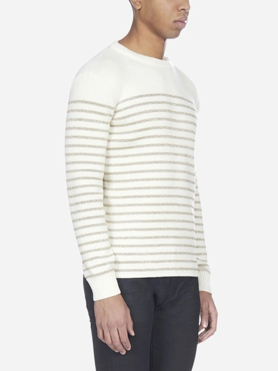 Shop Saint Laurent Striped Cotton And Wool Sweater