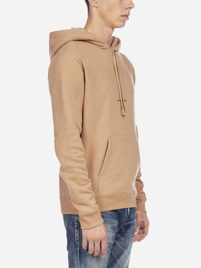 Shop Saint Laurent Logo Cotton Hoodie In Beige