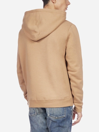 Shop Saint Laurent Logo Cotton Hoodie In Beige