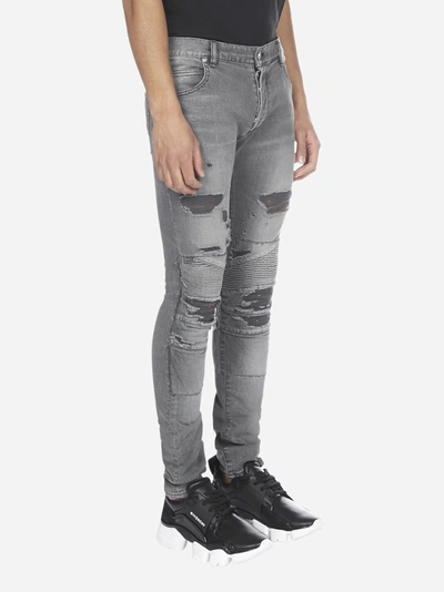 Shop Balmain Distressed Slim-fit Jeans