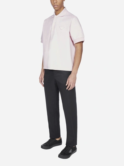 Shop Prada Logo Cotton Polo-shirt