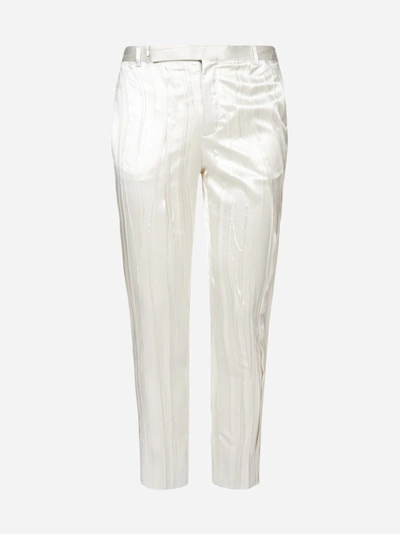 Shop Saint Laurent Pleated Silk Satin Trousers
