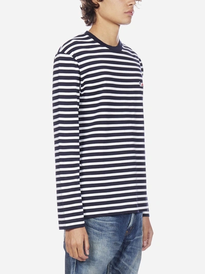 Shop Maison Kitsuné Tricolor Fox-patch Striped T-shirt