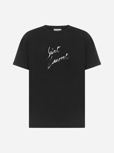 Shop Saint Laurent Logo Cotton T-shirt