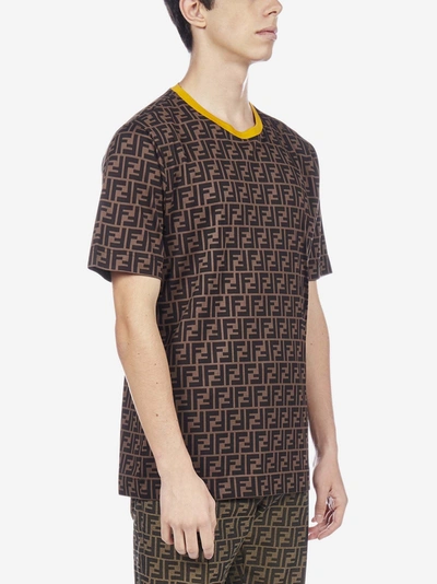 Shop Fendi T-shirt In Cotone Con Motivo Ff In Tobacco - Black