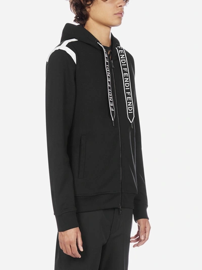 Shop Fendi Logo Zip Cotton Hoodie