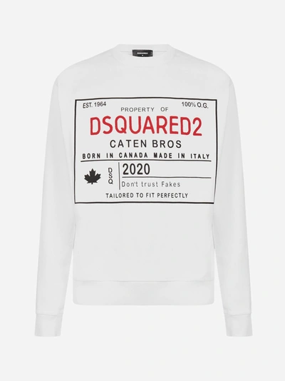 Dsquared2 Logo-print Cotton-jersey Sweatshirt In White | ModeSens
