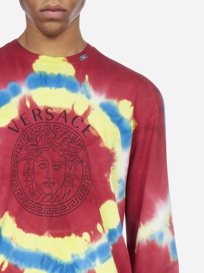 Shop Versace Logo And Tie-dye Print Long Sleeves T-shirt