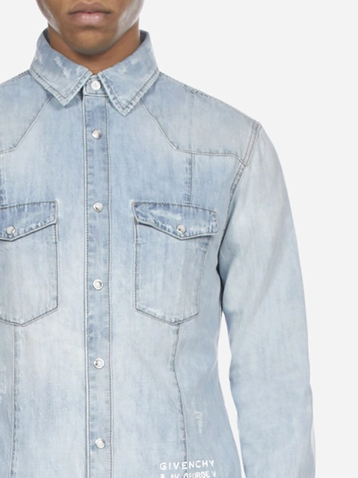 Shop Givenchy Camicia In Denim Effetto Vissuto Con Logo