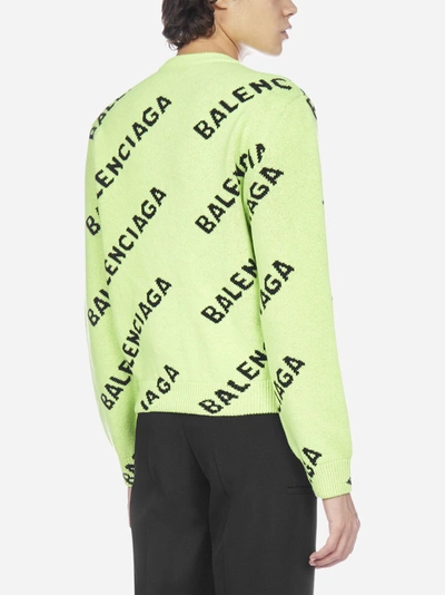 Shop Balenciaga All Over Logo Wool Sweater