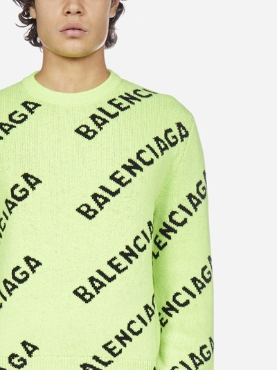 Shop Balenciaga All Over Logo Wool Sweater