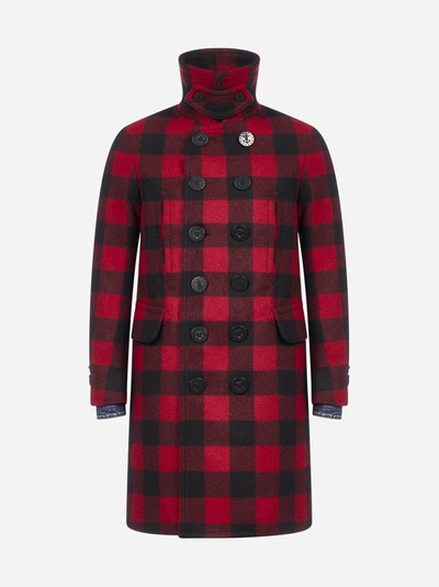 Shop Dsquared2 Check-motif Double Breasted Wool Coat