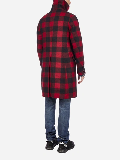 Shop Dsquared2 Check-motif Double Breasted Wool Coat