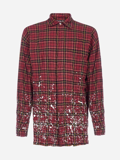 Shop Palm Angels Spray And Check Motif Cotton Shirt In Red - White