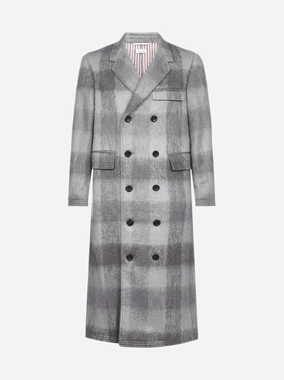 Shop Thom Browne Check Wool And Mohair Double Breasted Coat