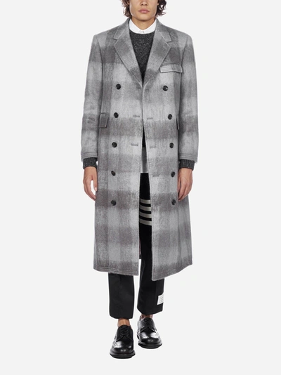 Shop Thom Browne Check Wool And Mohair Double Breasted Coat