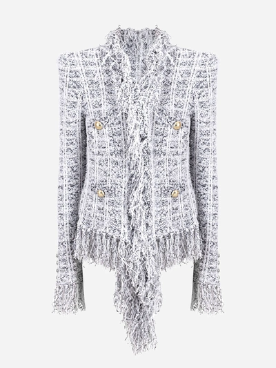Shop Balmain Fringed Tweed Blazer