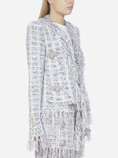 Shop Balmain Fringed Tweed Blazer