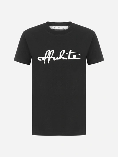 Shop Off-white Script Logo Cotton T-shirt In Black - White