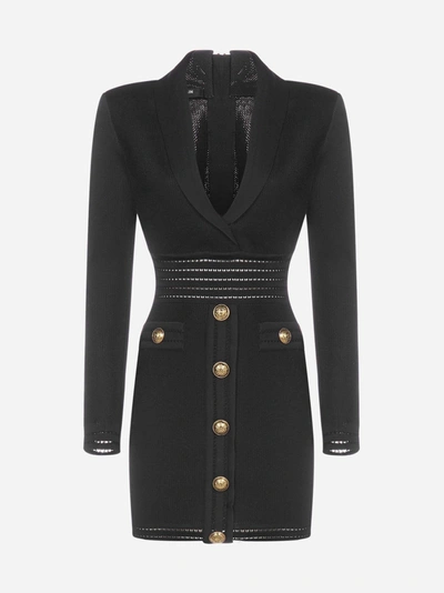 Shop Balmain Buttoned Viscose Mini Dress