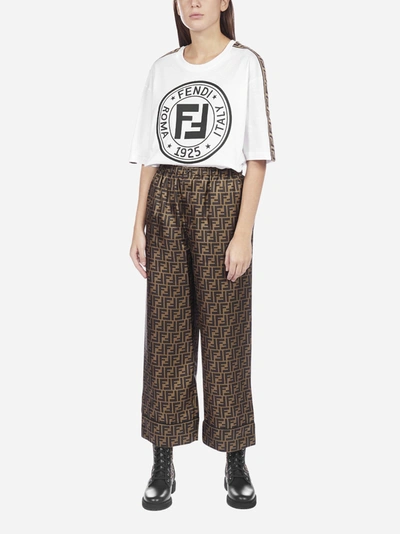 Shop Fendi Ff-motif Silk-twill Cropped Pants