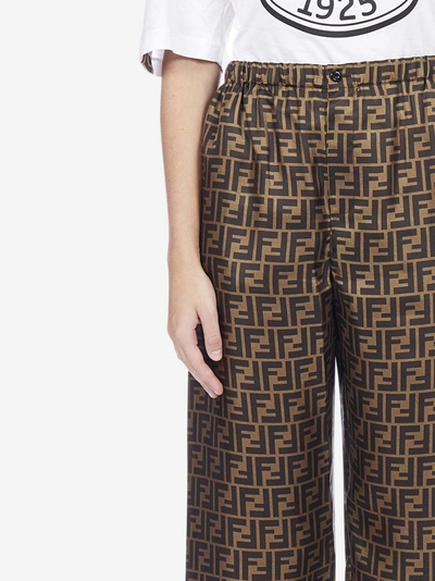 Fendi FF Logo Print Pajama Trousers Brown/Black Silk Twill Size 44