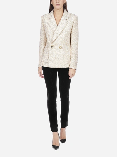 Shop Alessandra Rich Double-breasted Lame' Tweed Blazer