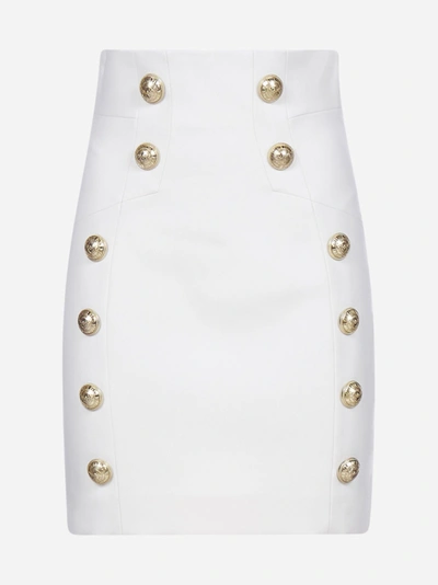 Shop Balmain Cotton Blend Miniskirt With Buttons Embellishment