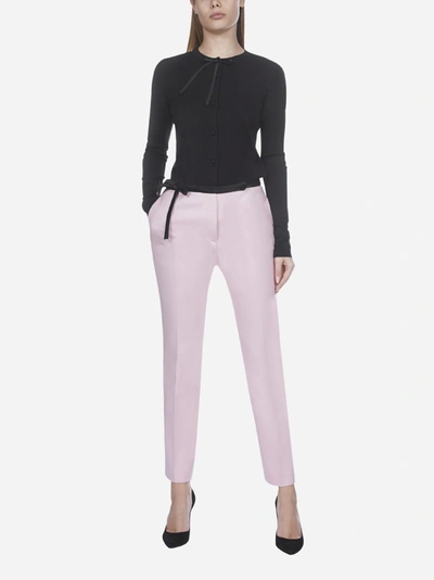 Shop Prada Satin Belt Wool Trousers